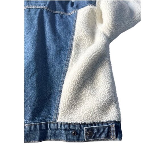 Levi’s Women's Sz L Pieced Sherpa Ex-Boyfriend Blue Trucker Jacket - Picture 13 of 15
